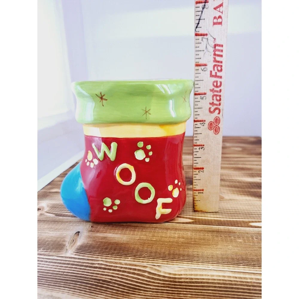 FOR YOUR Dog‎ Treats Ceramic Cookie Jar Vintage Stocking Christmas No Lid 